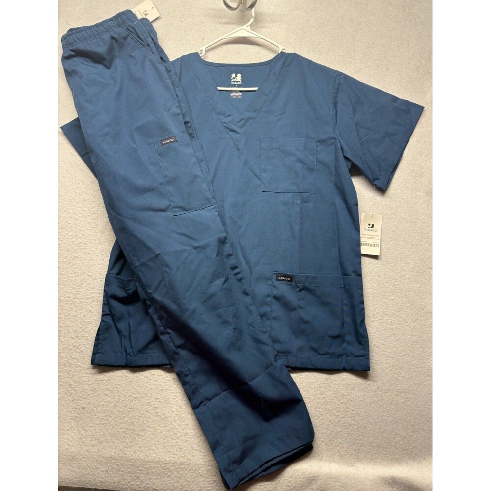 Dagacci Scrubs Medical Uniform Set Women and Man Scrubs Dark Blue Size Medium
